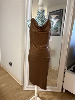 To the Max Brown Cowl Neck Midi Dress
